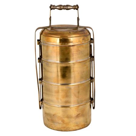 Brass Lunch Box Four Containers And Thick Metal Frame And Handle
