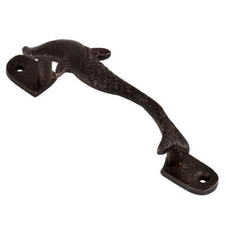 Engraved Brass Fish Long Door Handle In Black Finish