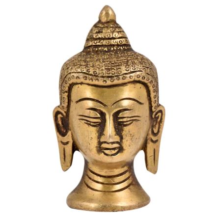 Golden Brass Buddha Head Statue In Meditation Pose