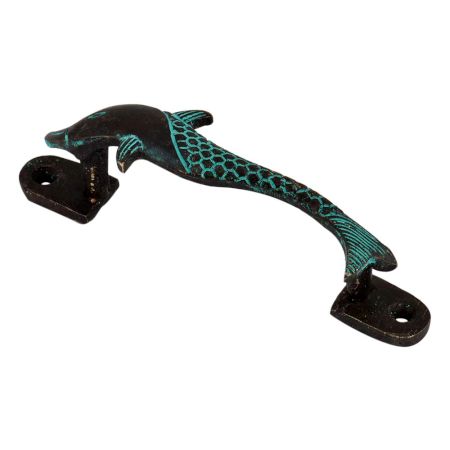 Brass Fish Door Handles With Blue Finish