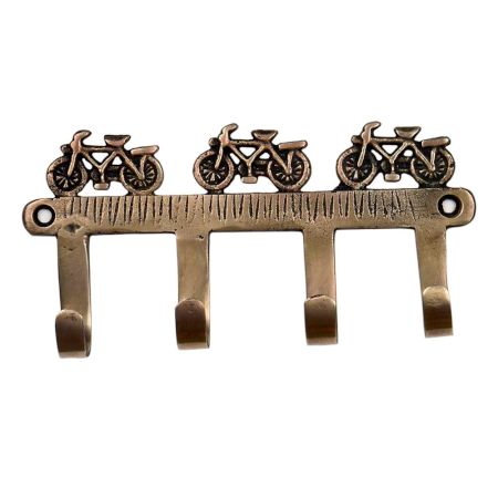Handcrafted Three Brass Racer Bicycles Four Wall Hook