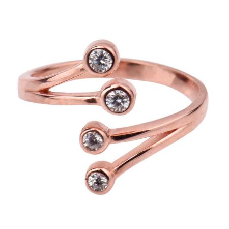 92.5 Sterling Silver Toe Ring  Branched Four American Diamond Studded Jewelry With Rose Gold Finish (Pair)