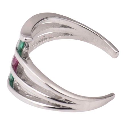92.5 Sterling Silver Toe ring Layered Design Studded With  Green Onyx and Pink Tourmaline stones (Pair)
