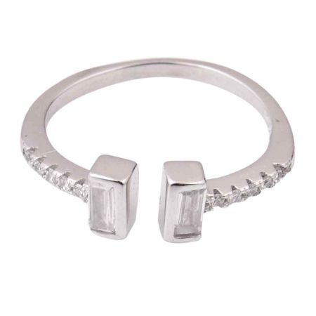 92.5 Sterling Silver Toe Ring Adjustable Studded With American Diamond (Pair)