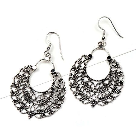 Tribal 92.5 Sterling Silver Earrings Shiny filigree Bali drop Earrings
