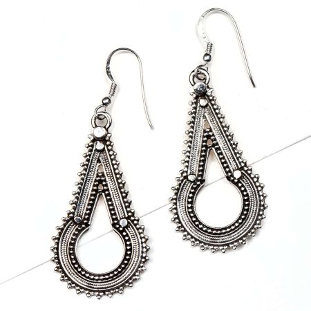92.5Sterling Silver earrings Elongated Embossed Dotted Design Drop Danglers