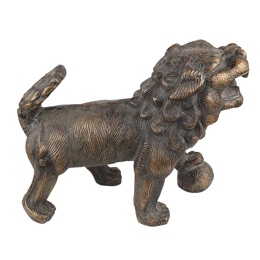 Brass Male Foo Dog Lion Playing Ball Mouth Open Home Decoration statue