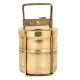 Golden Brass Tiffin Box With Two Container And Brass Strap Frame