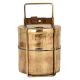 Tribal Two Tier Brass Tiffin Box With a Golden Brass Strap Frame