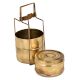 Golden Brass Tiffin Box With Three Compartments With Traditional Lock