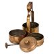 Brass Three Tier Tiffin Box With Brass Strap And Screw Fastener
