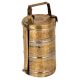 Brass Tiffin Box Flowers Engraved Three Containers And Thick Brass Frame