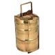 Handmade Brass Three Tier Tiffin Box With Brass Strap Frame