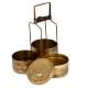 Golden Brass Tiffin Box Three Container Thin Brass Strap And Lock