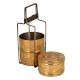 Handcrafted Brass Tiffin Box Three Storage with Thin Strap Frame