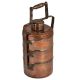 Copper Three Tier Tiffin Box With A Small Box on Top With Adjustable Handle