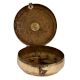 Round Brass Tiffin Box Tribal Design On lid with Handle And lid