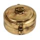 Round Tiffin Box Golden Color Cross Design With Handle and Latch