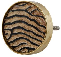 Round Zebra Print Horn Brass Drawer Knobs