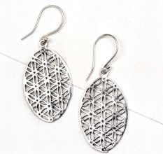 92.5 Sterling Silver Earrings Oval Sacred Flower Of Life Design Earrings