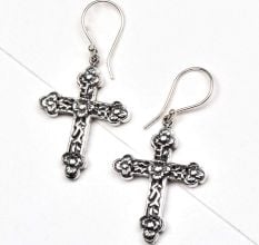 Floral Cross 925 Sterling Drop Earrings For Women