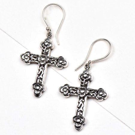 Floral Cross 925 Sterling Drop Earrings For Women