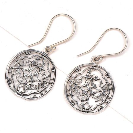 Round 92.5 Floral Filigree Silver Earrings Modern Jewelry For Women