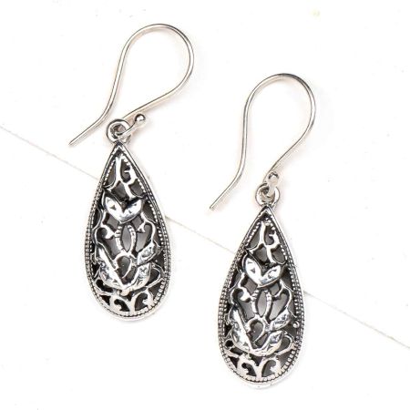 Oval 92.5 Sterling Silver Teardrop Floral Filigree Earrings