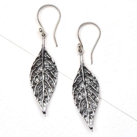 Long Autumn Leaf 92.5 Sterling Silver Earrings