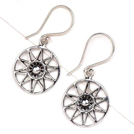 Starry Floral Delight 92.5 Sterling silver Earrings In Delicate Round Frame