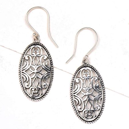 Oval Filigree floral 92.5 Sterling silver Earrings