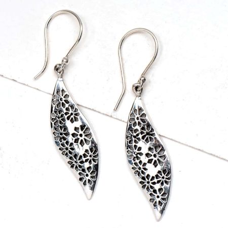 Floral Patterned Leaf 92.5 Sterling Silver Earrings For Women