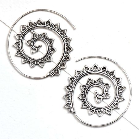 Open Circle Leaf Pattern 92.5 Silver Sterling Earrings