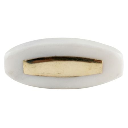 Oval White Stone with Brass Plates Knobs