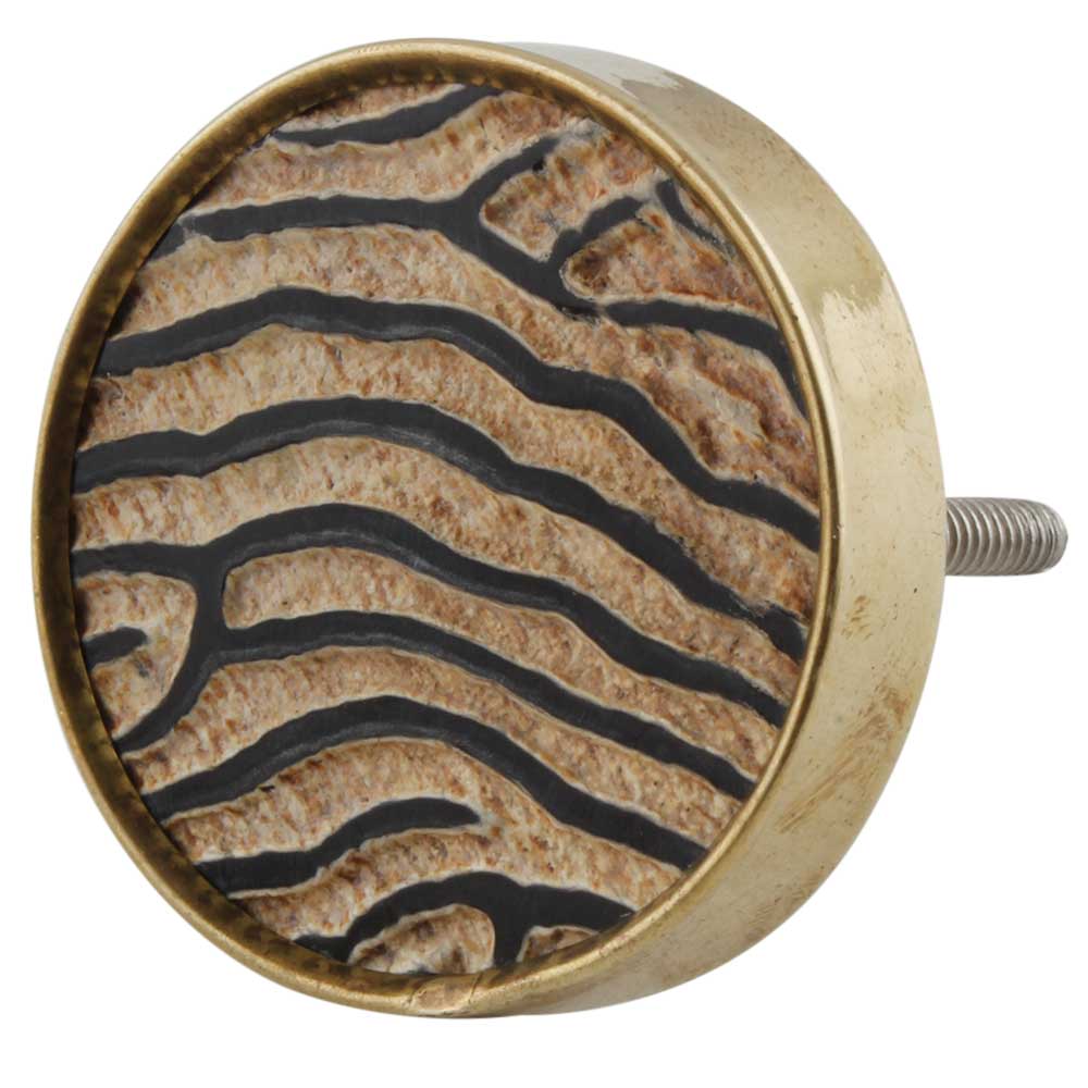 Round Zebra Print Horn Brass Drawer Knobs
