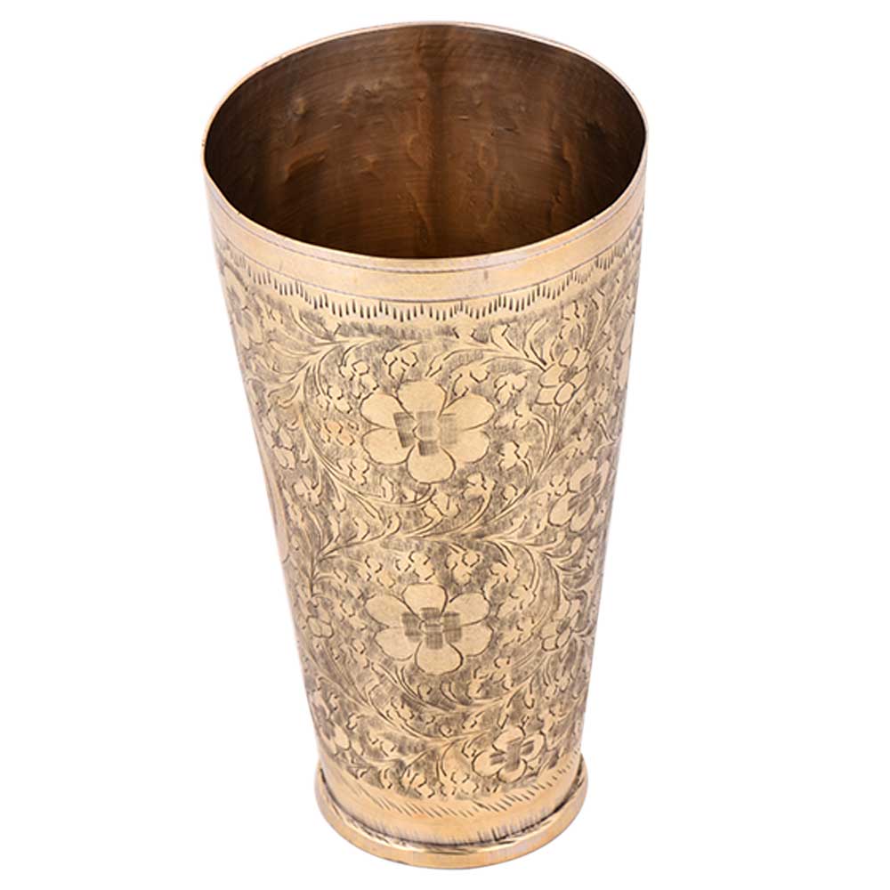 Floral Delight Brass Lassi Cup Tall Punjabi Glass
