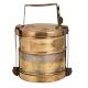 Brass Tiffin Box With Two Containers And Metal Frame