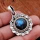 Labradorite Gemstone 92.5 Sterling Silver Handmade Round Male Female Pendant