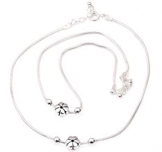 92.5 Sterling Silver Anklets Flower Charm Payal For Women ( In Set of 2)