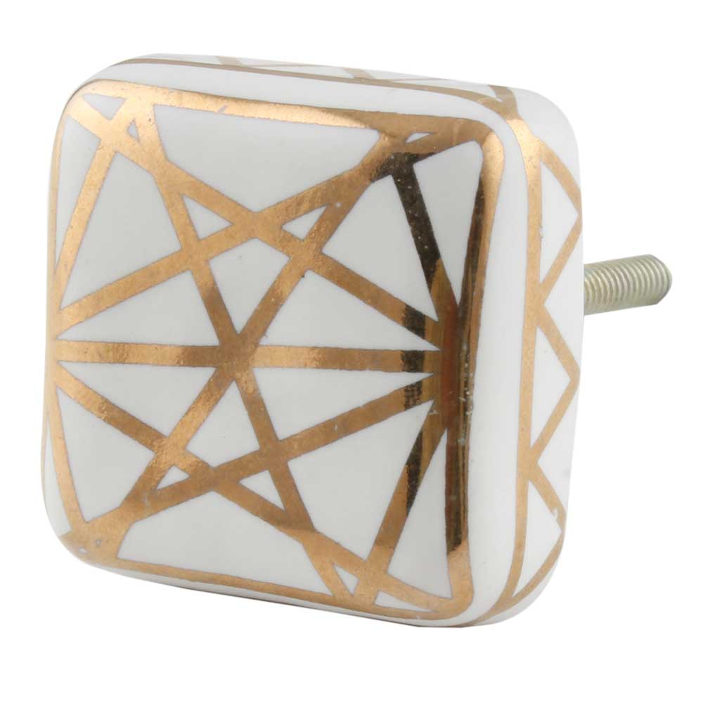 White And Golden Square Ceramic Floral Knobs