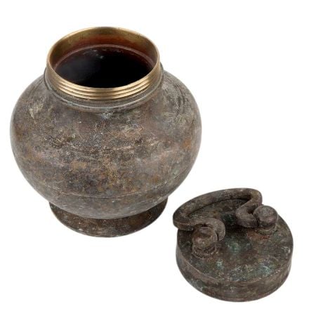 Brass Water Pot With Lid And  Handle On Top