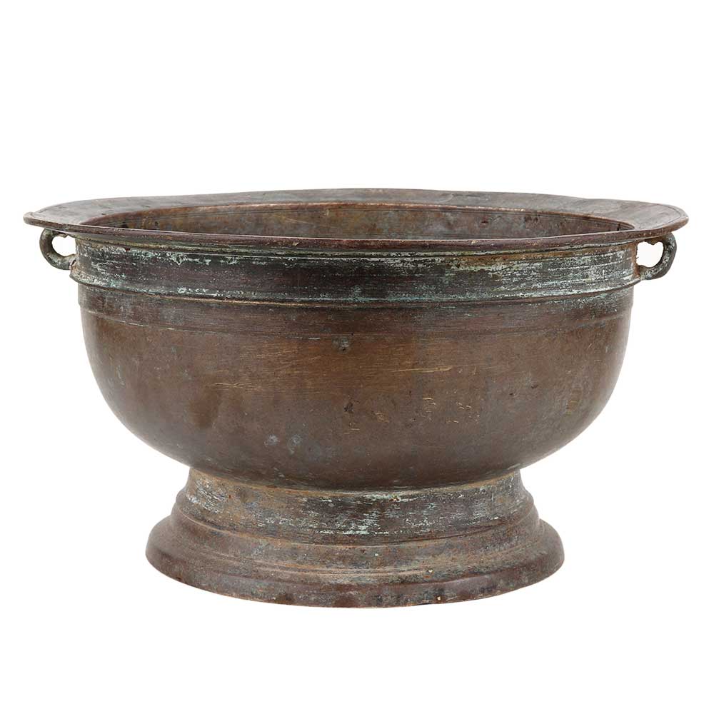 Old Brass Flower Pot  With Single Side Loops for Hanging