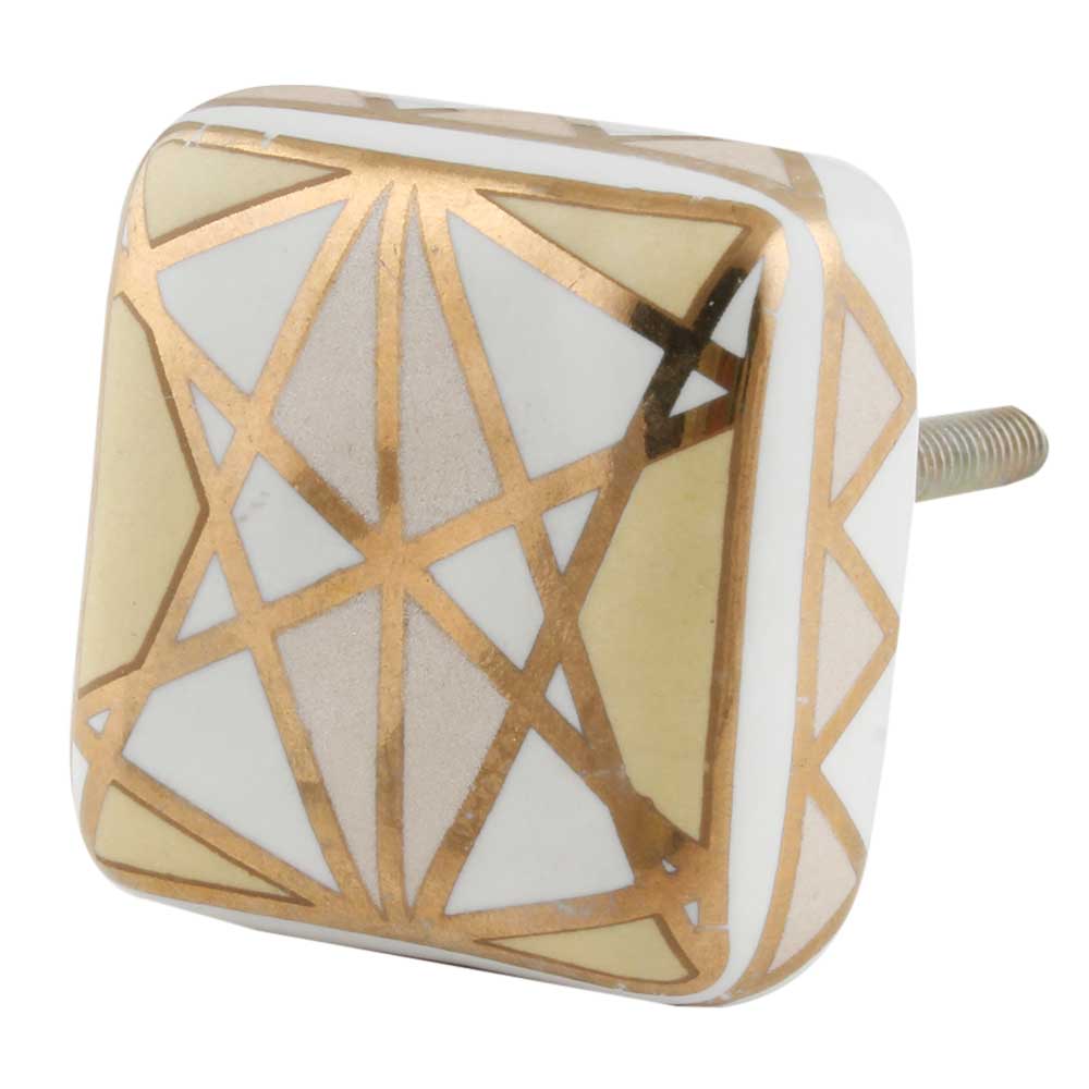 White And Golden Square Ceramic Floral Cabinet Knobs