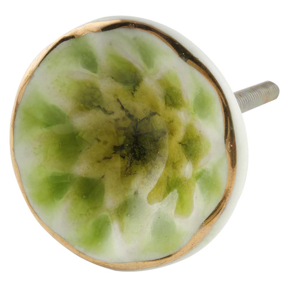 Lime Green Cut Ceramic Dresser Knob In Silver Fitting