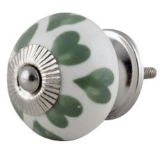 Green & White Ceramic Floral Knob