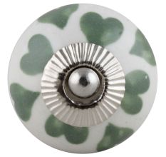 Green & White Ceramic Floral Knob