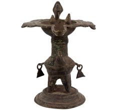 Brass Oil Lamp From Orissa Work Bird Figurines