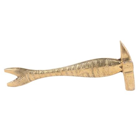 Hand Crafted Brass Paperweight Carved Fish With Hammer