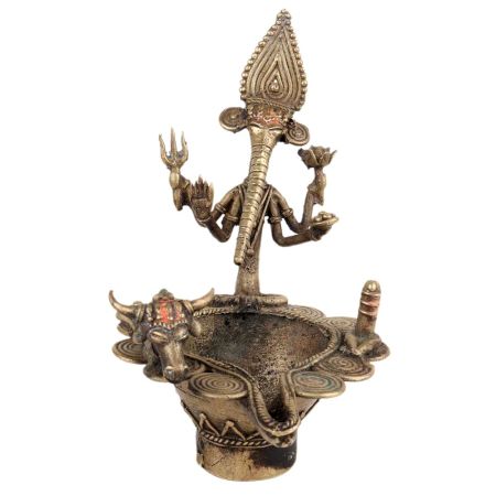 Dhokra Style Ganesha Nandi Brass Oil Lamp
