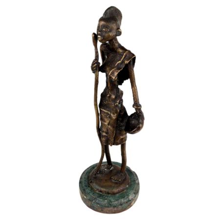 Brass Tribal Female Statue On Round Green Base